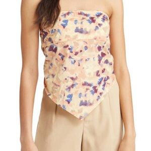 Open Edit Yellow Mellow Ginko Floral Print Bandana Handkerchief Top Medium NWT